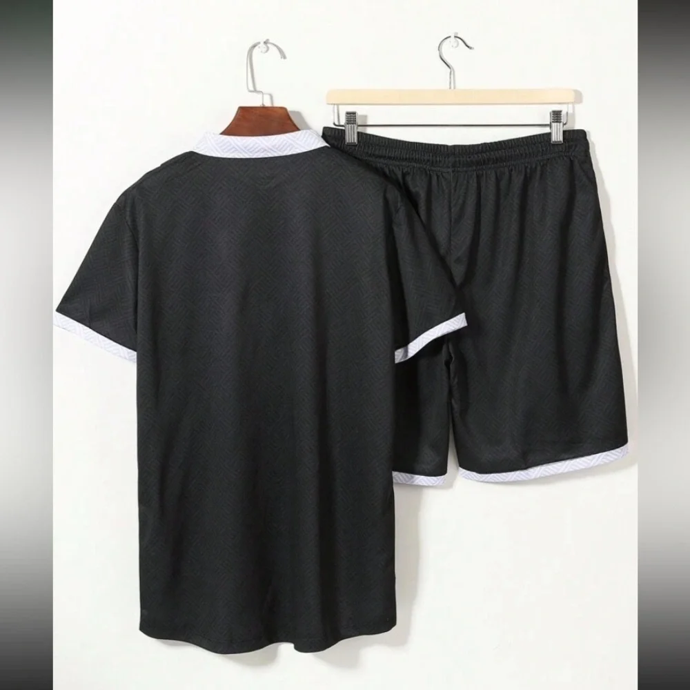 Men 2 piece set short and t shirt black and white Size M - Picture 3 of 4